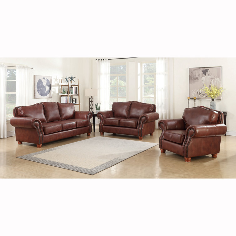 Canora Grey Vranduk Genuine Leather Living Room Set Wayfair
